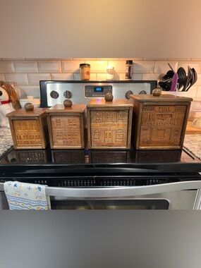 Wooden Vintage Canister Set - 4 Piece Brown Kitchen Storage